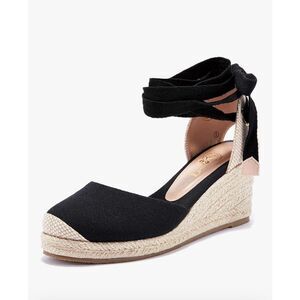 Ruanyu Womens Platform Espadrille Sandals Lace Up Closed Toe Summer Wedge Sandal